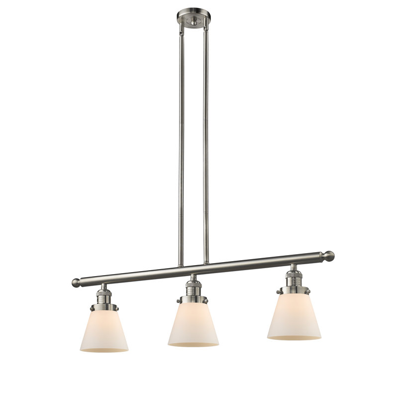 Cone 3 Light Stem Hung Island Light, Matte White Cased, 36" H x 36" W x 5" D, Satin Gold