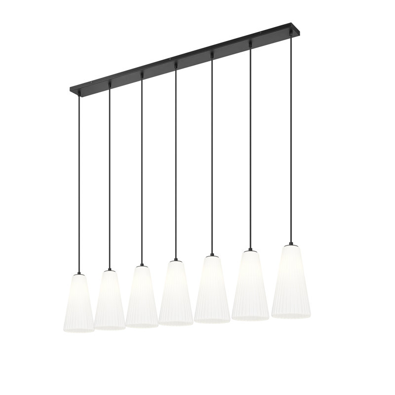 Matte Black 54'' Linear Chandelier with Frosted Glass Shades
