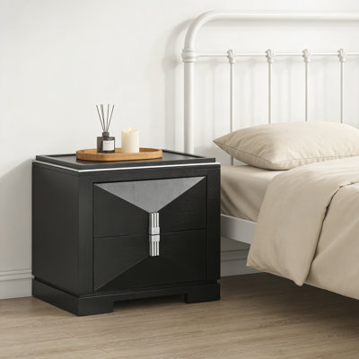 Table de chevet moderne de style Mid-Century, table d'appoint à 2 tiroirs de large, table de bout en bois en forme de losange avec rangement, placard avec base robuste, petite table de chevet pour chambre à coucher, salon, entrée, noir