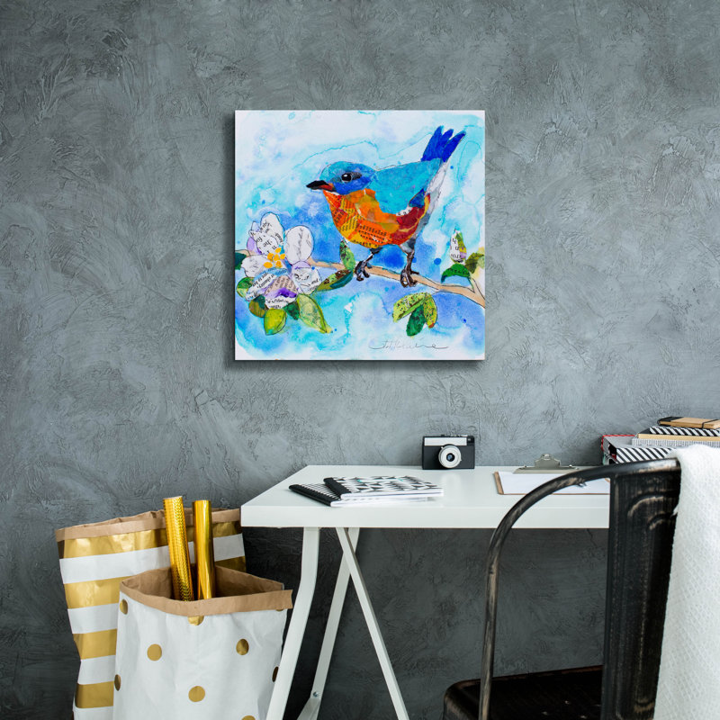 «Happy Bluebird 1» par St. Hilaire Elizabeth, art mural sur toile, H 18 po x l 18 po x P 0,75 po