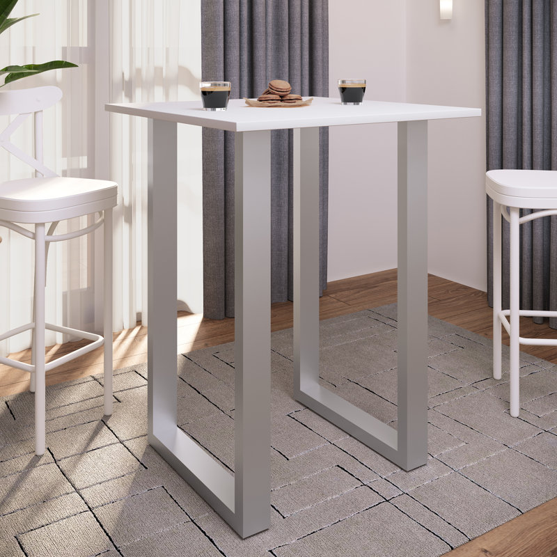 Xona Bar Table, 102cm H x 80cm W x 50cm D, White, Matt brushed nickel