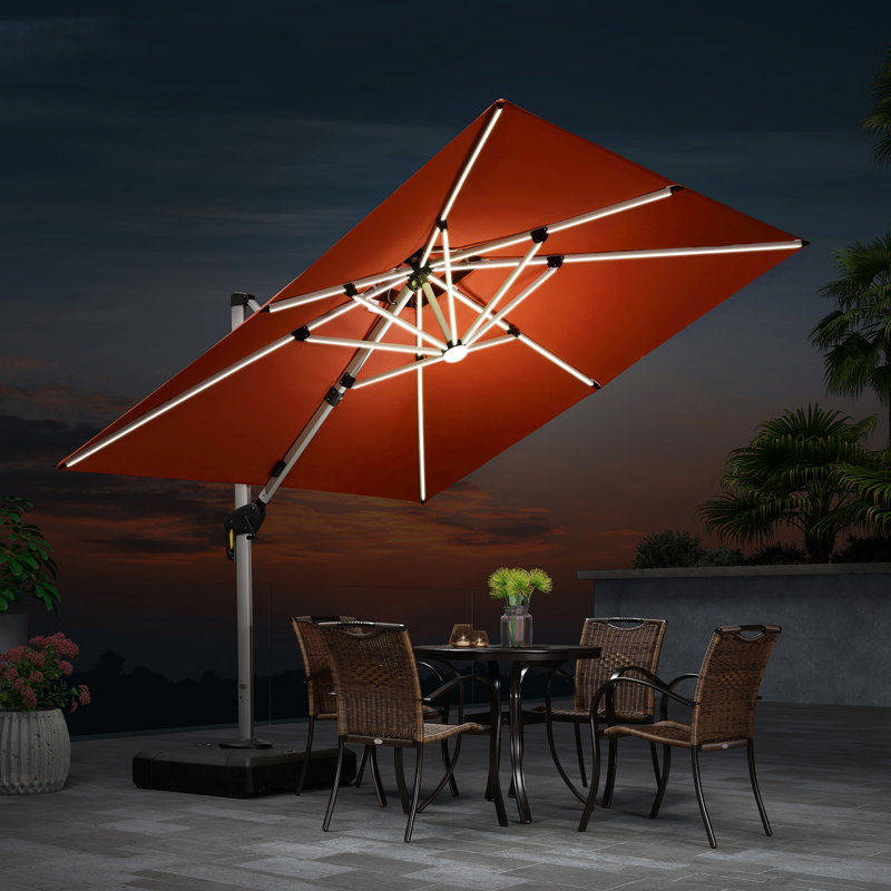 Parasol lumineux carré en porte-à-faux 9 pi x 9 pi Sella, rouge brique, Rouge brique