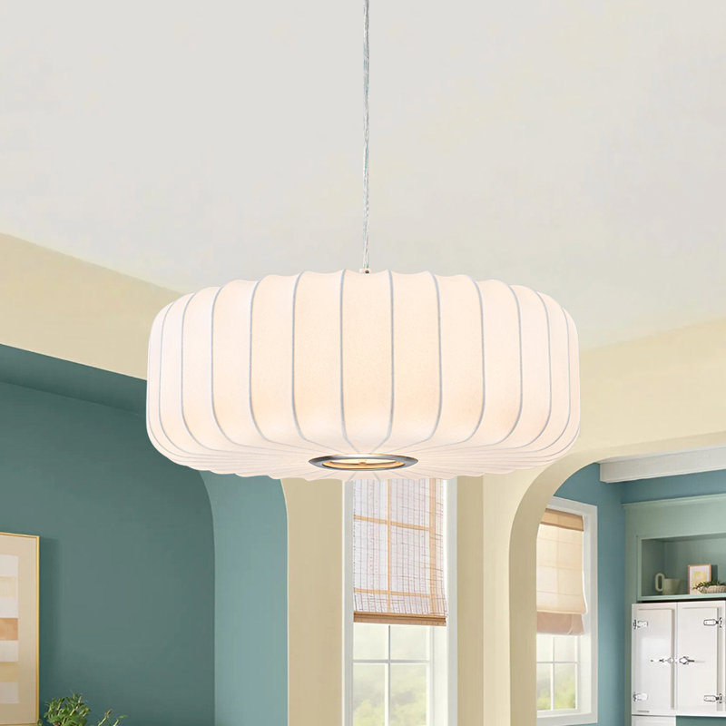 1-Light White Silk Wheel Drum Pendant