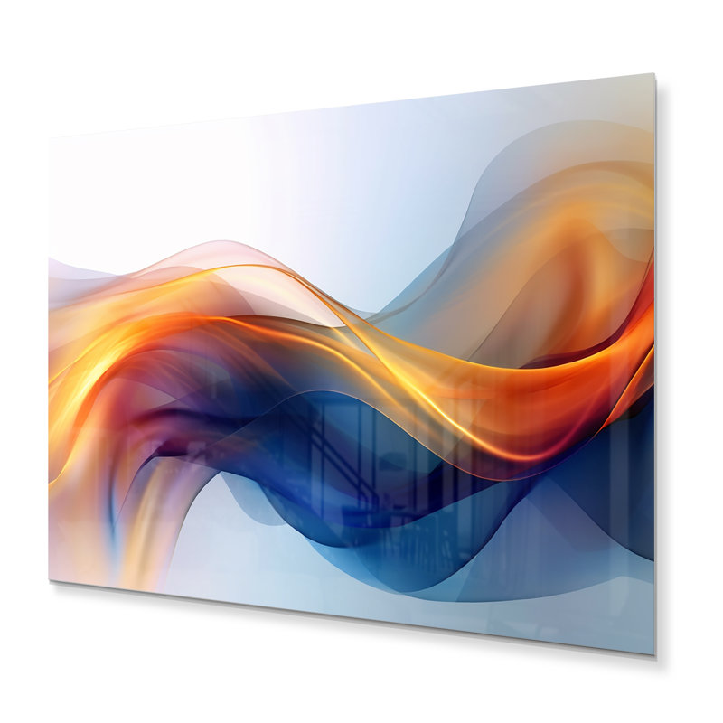 Fluide fractal orange et bleu I - impression sur métal, H 30 po x l 40 po