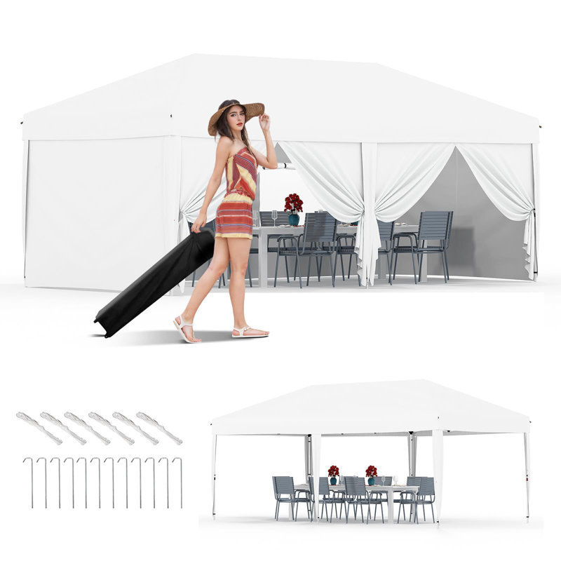 Instant Pop-Up Canopy Tent, 6 Removable Sidewalls Rectangular, White