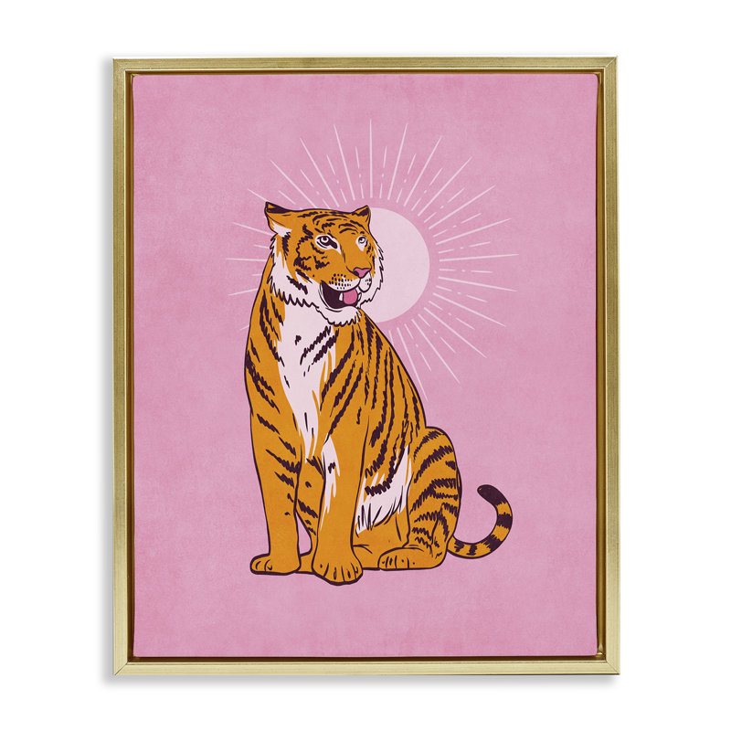 «Preppy Tiger on Pink Brown» par Nataly White, Cadre flottant métallique doré, H 21 po x l 17 po