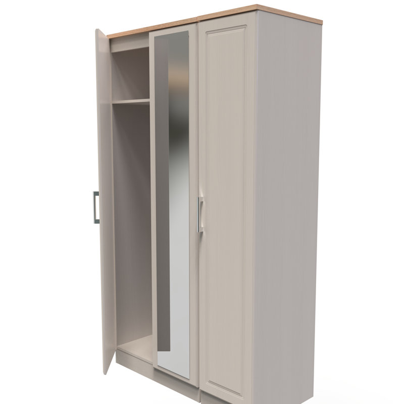 Aalysia Tall Triple Mirror Wardrobe , 196" H x 111" W x 53" D, Kashmir Ash/Modern Oak