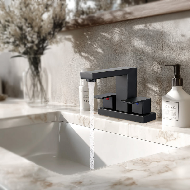Robinet de lavabo de salle de bain moderne 4 pouces à 2 poignées avec ensemble de drain Centreset noir mat, Noir mat