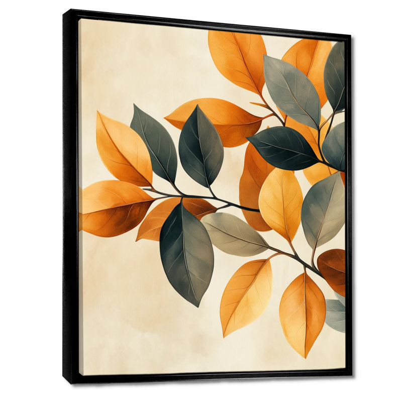 Reproduction d'art de feuilles de terre I - feuillage orange, H 40 po x l 30 po, Cadre flottant noir