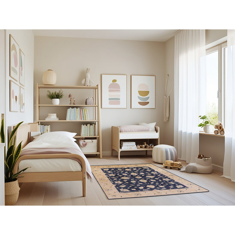 Tapis oriental beige / bleu foncé Othinkar, Rectangle 4 pi x 6 pi