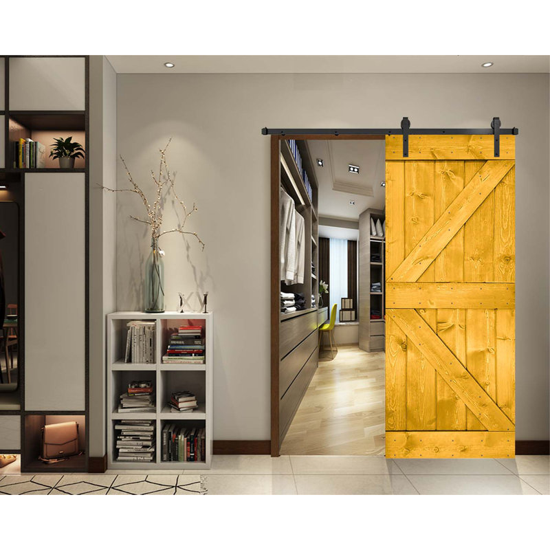 Porte de grange en bois massif DIY 3 en 1 pour chambres, espaces de rangement, placards, Jaune citron, 18 po x 84 po