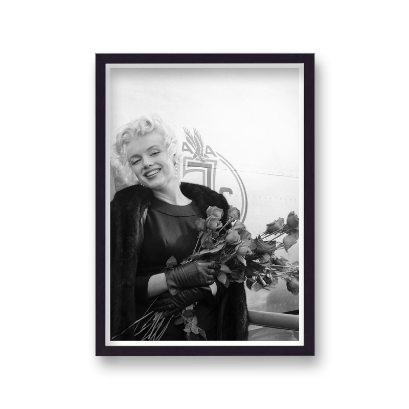 Marilyn Monroe Smiling with Bunch of Red Roses Beside AA Aeroplane 1 Piece Single Picture Frame Wall Art