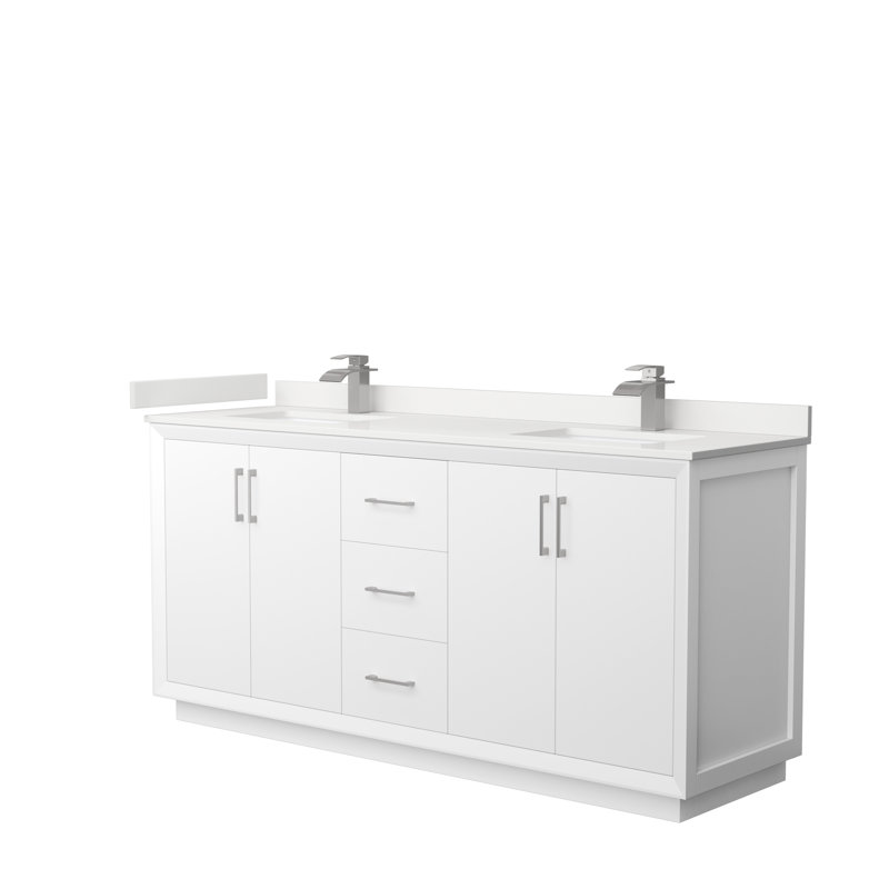 Strada 72'' W Double Vanity, Giotto Quartz, White, Satin Bronze