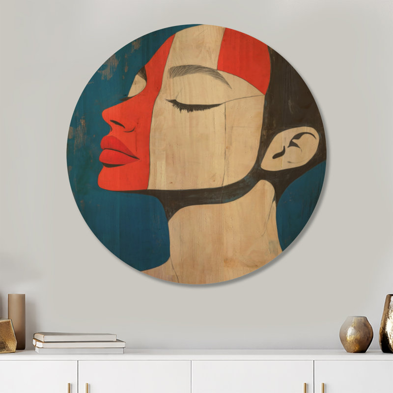 Muse Cobalt Audacieuse I - Décoration Murale Ronde en Bois pour Femme à la Mode, Rond 36 po, Rond