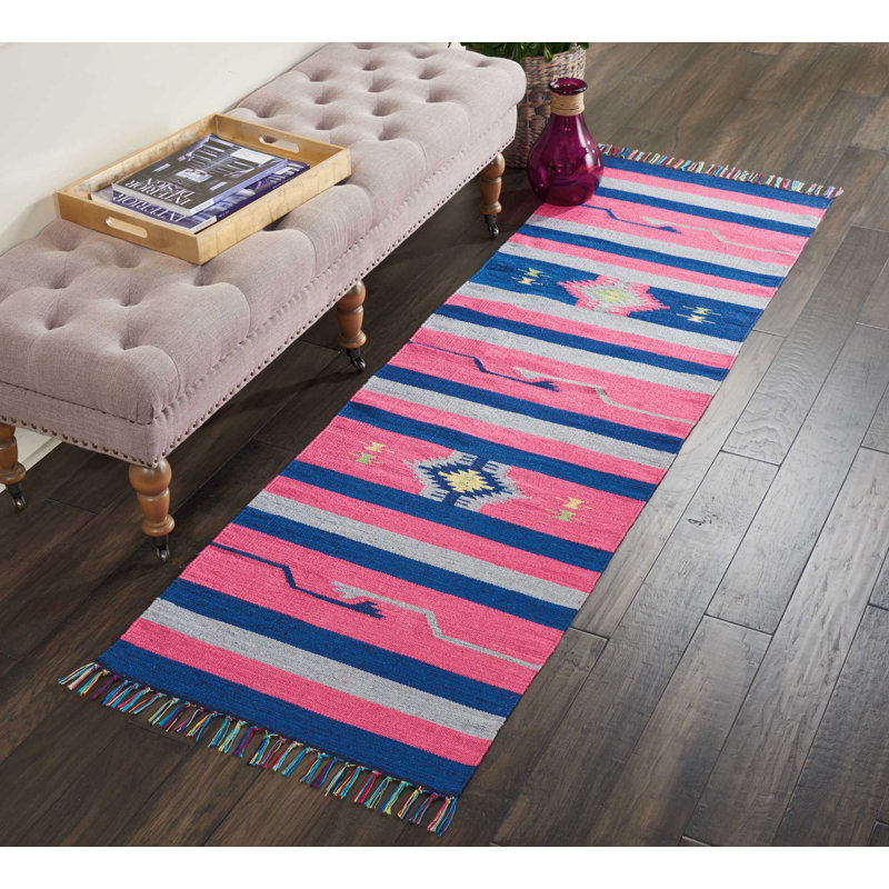 Tapis rose fait à la main Farrah, Tapis de couloir 2 pi 3 po x 7 pi 6 po