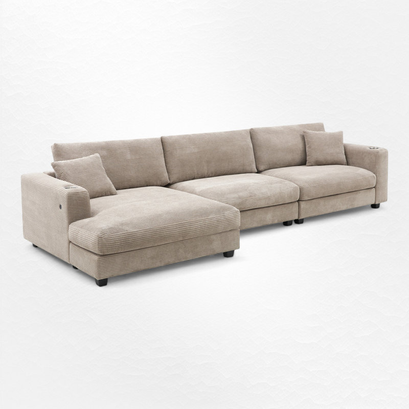 Oversized Sectional Sofa With Chaise, Khaki Corduroy