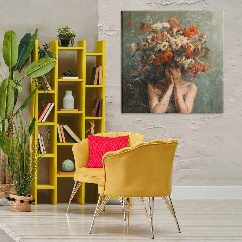 Art floral sur toile, "Floral figure portrait" par Marta Wiley, H 36 po x l 36 po