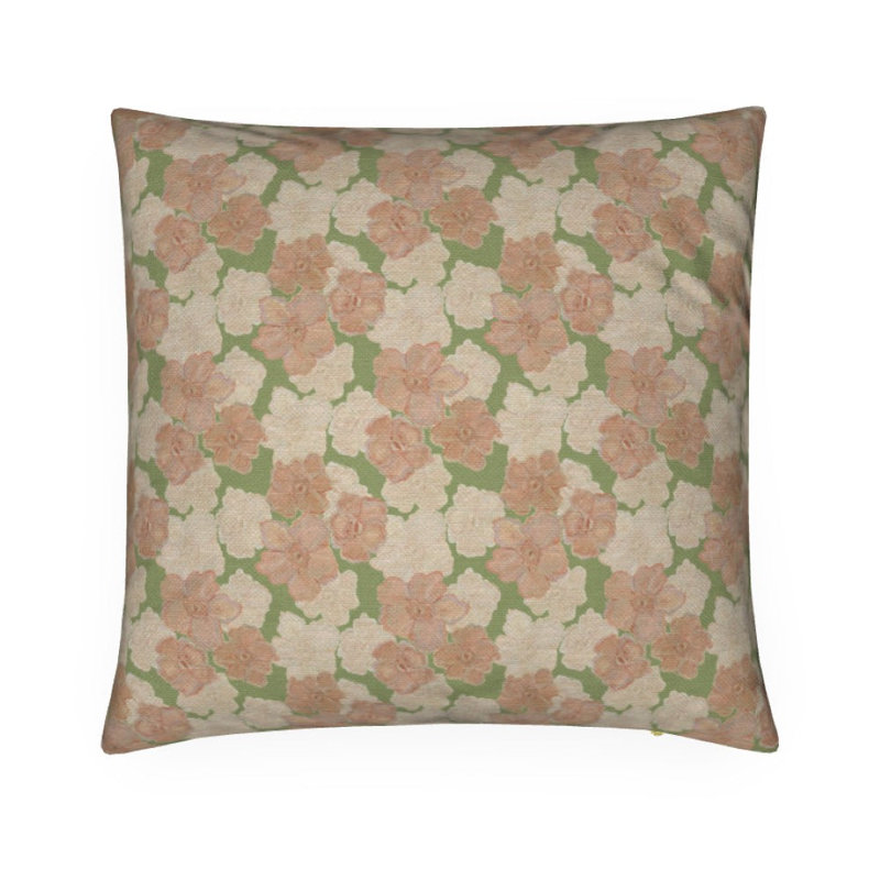 Trois Fleurs Square Pillow Cover & Insert, Olive et Peche Floral, 22"H x 22"W