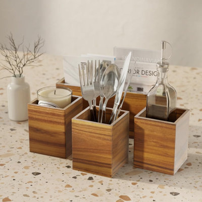 Silverware Caddy For Parties, Utensil Caddy With Paper Plate Dispenser, 4 Compartment Cutlery Flatware Organizer For Spoons, Forks, Napkins