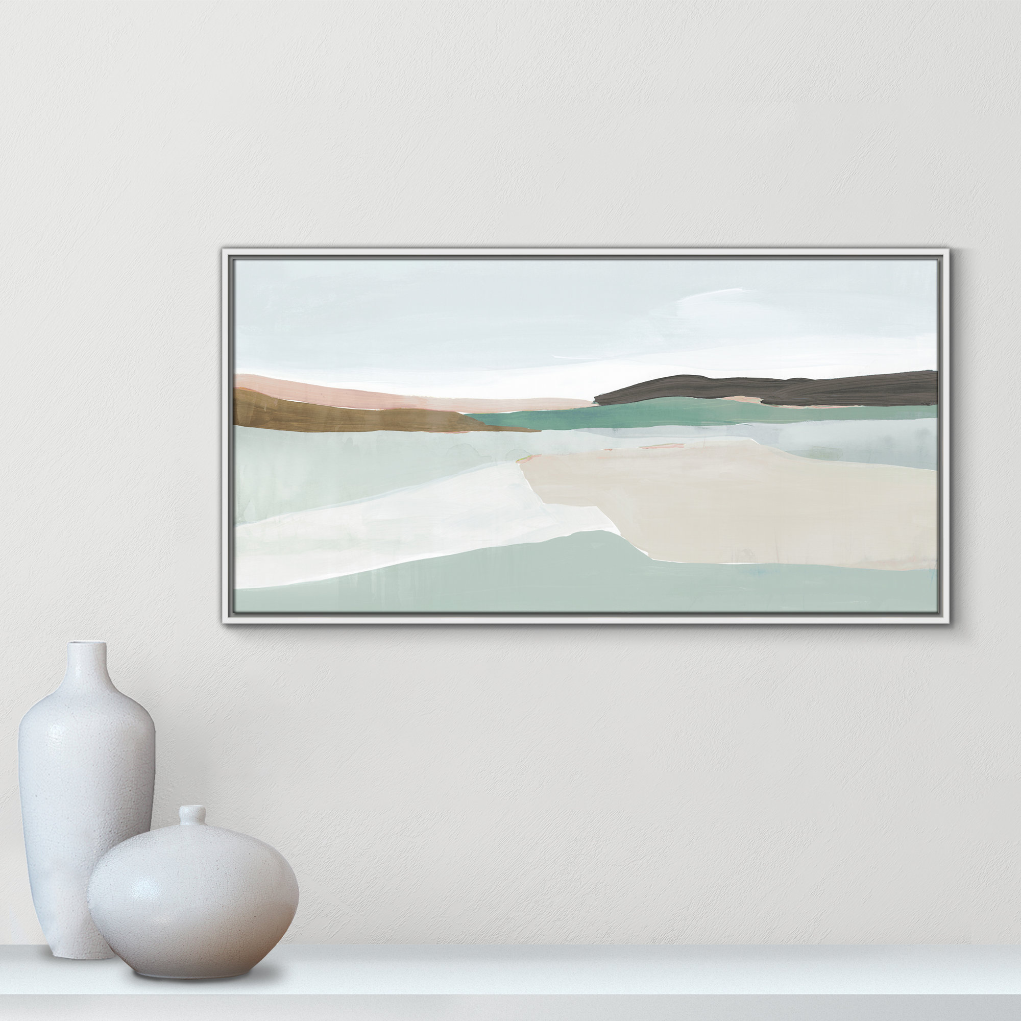 Sole of the Land I Floater Frame Painting, 21.5" H x 41.5" W, White