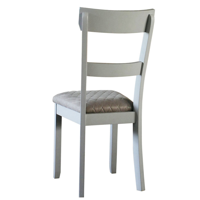 Gray Ladderback Side Chair with Tufted Fabric Seat, Set of 2