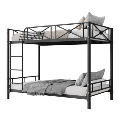 Metal Bunk Bed Twin over Twin, Stable Heavy Duty Bed with Safety Guard Rails and Space-Saving Design