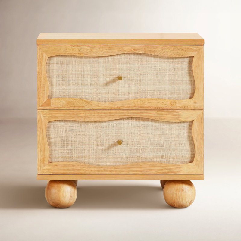 Tourmaline Wood & Rattan Wavy Nightstand, Natural