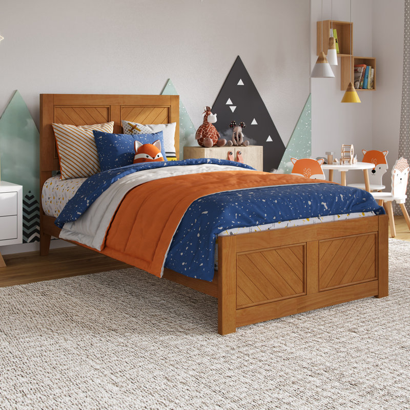 Jeinny Solid Wood Low Profile Platform Bed with Matching Footboard, Light Toffee, Twin