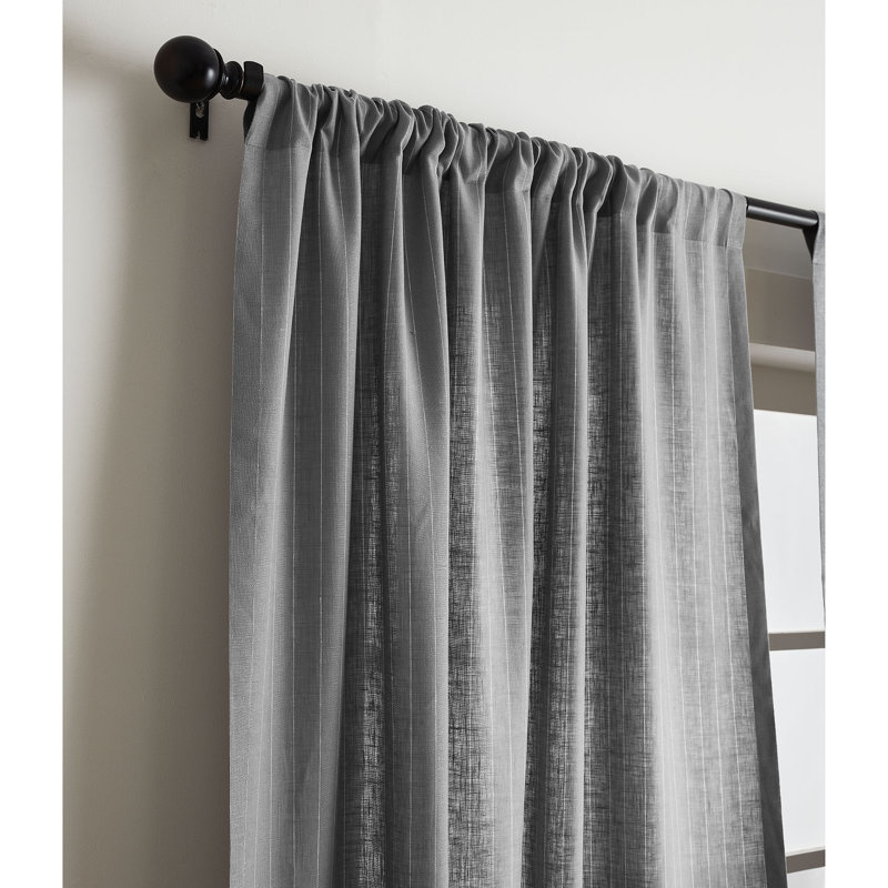 Pinstripe - 100% Pure Linen Curtain, 52" W x 108" L, Grey and White