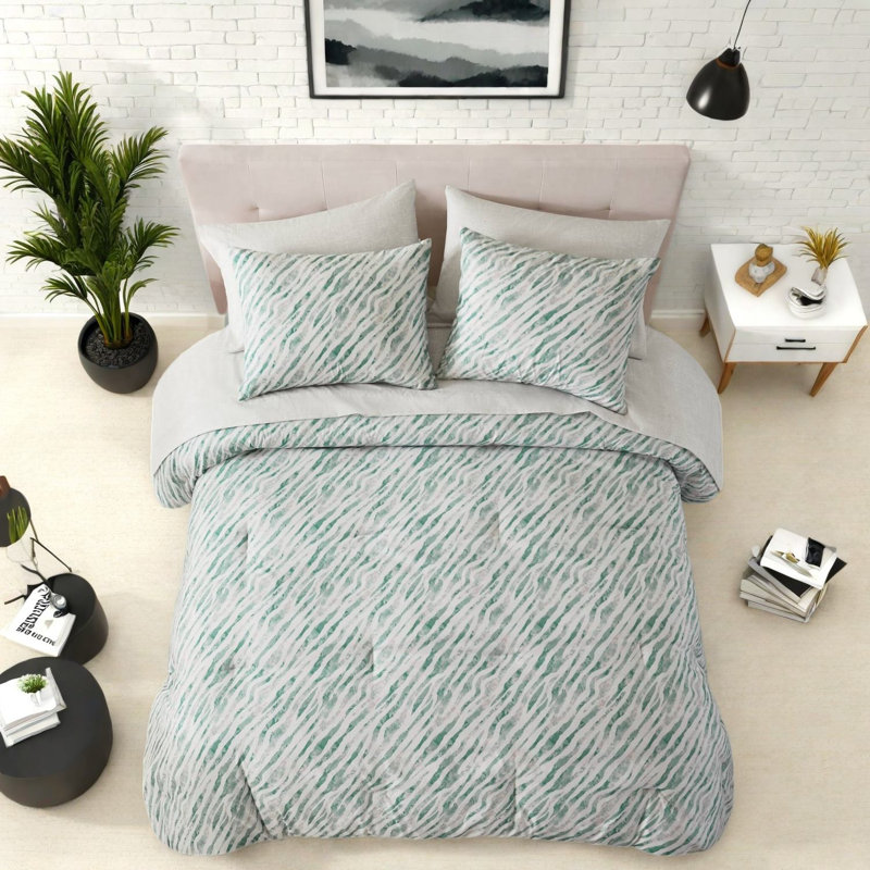 De literie à pièces, édredon en polyester et ensemble de draps, vert moderne