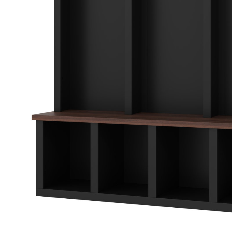 Hall Tree With Bench And Shoe Storage, Storage Bench With 5 Black Hooks, Shoe Cabinet For Mudroom, Living Room, Black