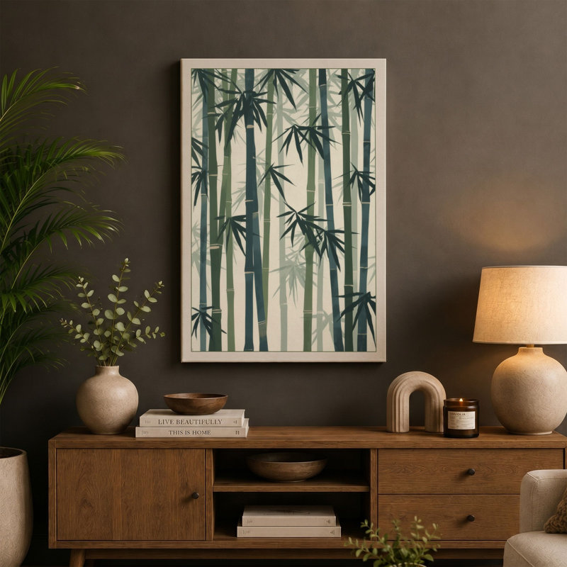 Bamboo Forest Japandi - Wrapped Canvas, 18x12 - 45.7 x 30.5 cm, Sage Border