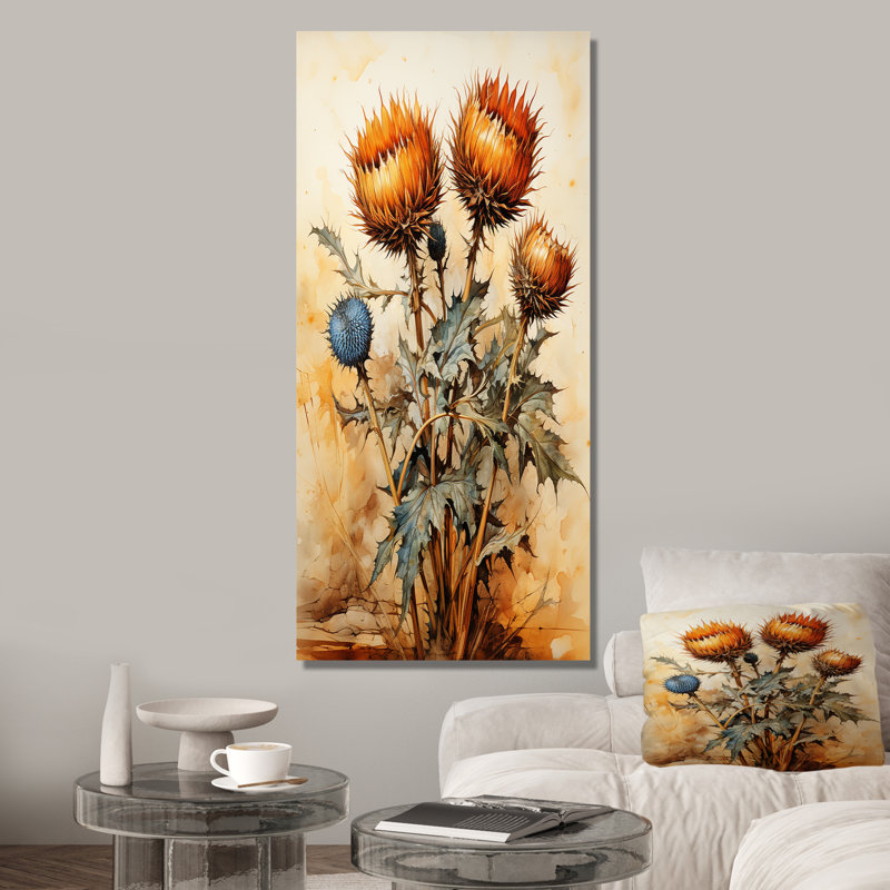 Art floral rétro chardon rétro 2 - chardon, Cadre photo argenté, H 32 po x l 24 po