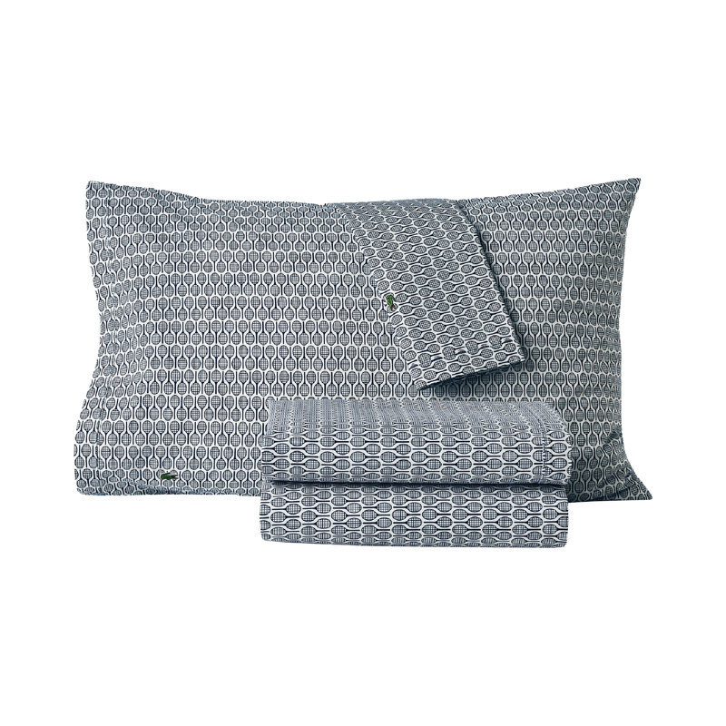 Lacoste Racquets 100% Cotton Percale Sheet Set, Navy, California King Sheet Set with 2 Pillowcases