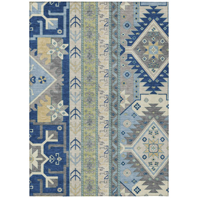 Machine Washable Indoor/Outdoor Chantille ACN1015 Navy Rug