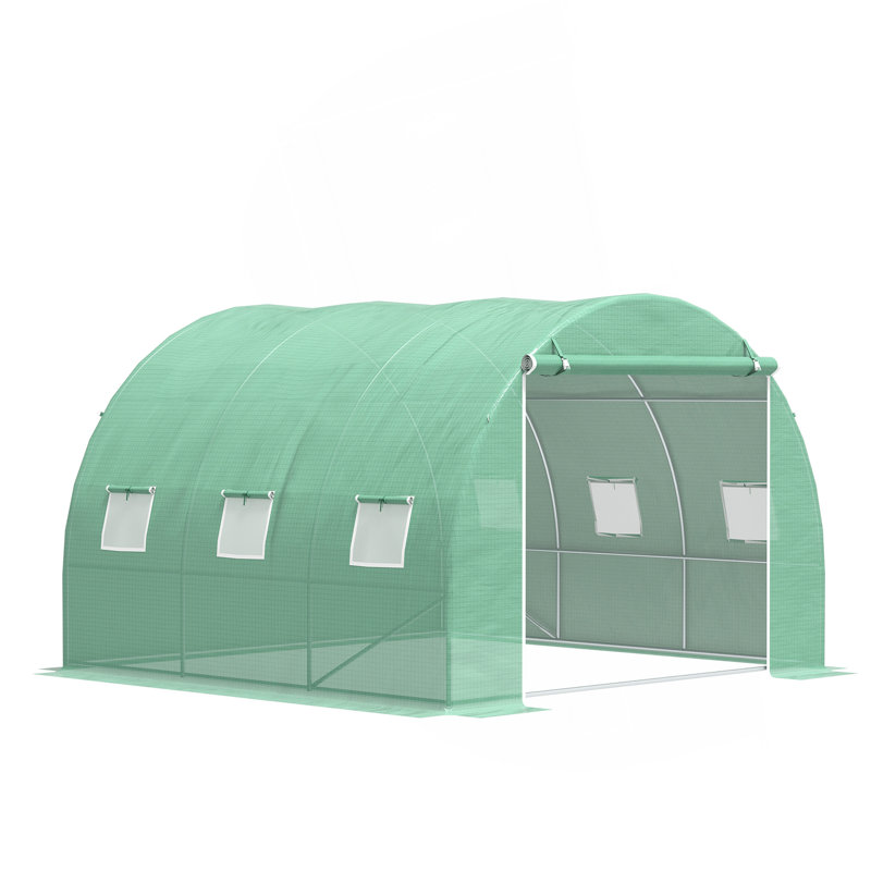 10' X 10' X 6.5' Walk-In Tunnel Hoop Greenhouse, Polyethylene PE Cover, Steel Frame, Roll-Up Zipper Door & Windows For Flowers, Vegetables, Tropical Plants, Green