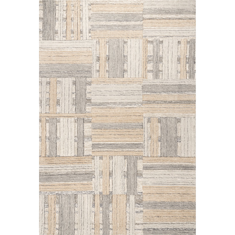 Deco Striped Tile Wool Beige Area Rug, Rectangle 4' x 6'