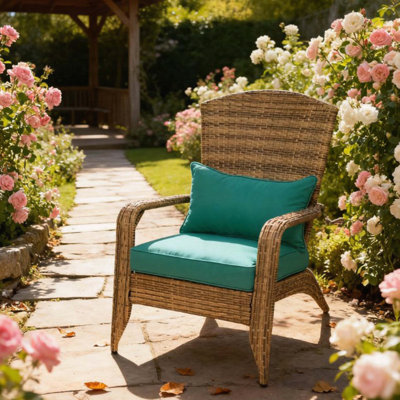 Tall Curved Backrest Chair,Patio Adirondack Chair With Rattan Wicker, Soft Cushions