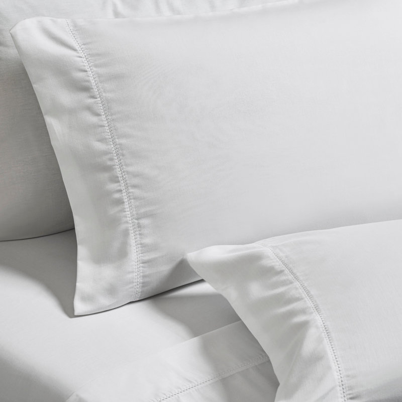 Pandora Cotton Blend 600 Thread Count Embroidered Hem Pillowcase Set Of 2, White, Standard Pillowcase