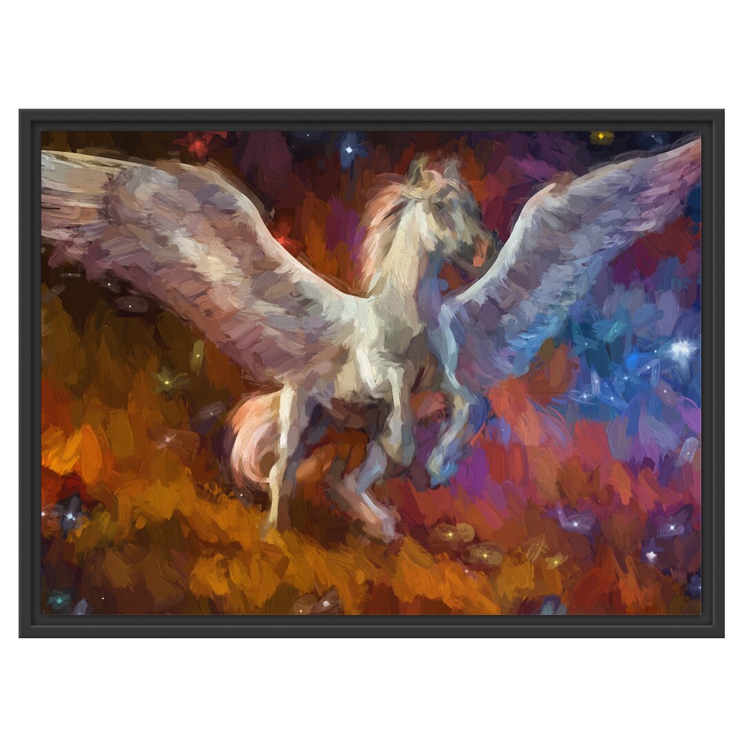 Gerahmtes Wandbild Pegasus mit Engelsflügel