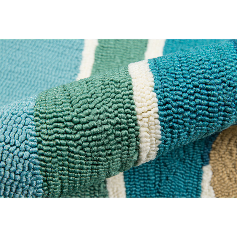 Tapis bleu abstrait crocheté à la main, Rectangle de 5 pi x 8 pi