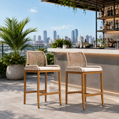 Ensemble de 2 chaises de bar d'extérieur en osier avec coussins et cadres en alliage d'aluminium