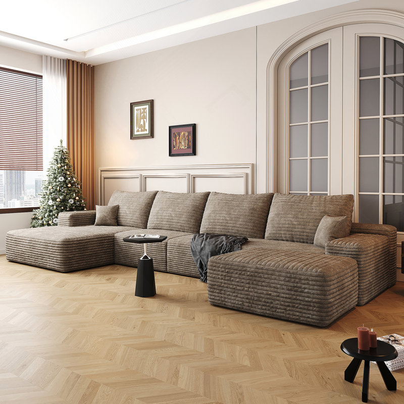 Canapé modulaire rembourré moderne avec repose-pieds Cloud, H 37,8 po x l 135 po x P 69,7 po, Chameau