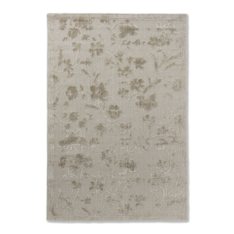 Tapis rectangulaire en laine / bambou à motif floral tissé à la main brun, Rectangle 8 pi 2 po x 11 pi 6 po