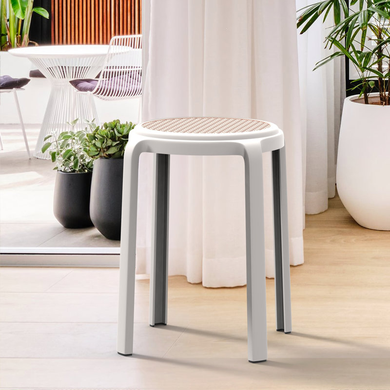 Tabouret rond en plastique empilable Alysoun, Blanc