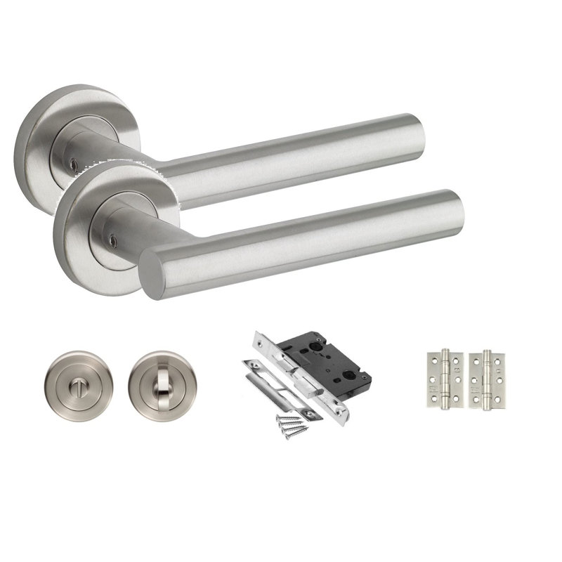 Straight T-Bar Bathroom Door Handles on Round Rose