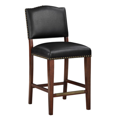 Tabouret de comptoir en similicuir dans un abat-jour brun - construction en bois franc massif, finition de base, têtes de clou épinglées à la main, siège foncé confortable avec protection de fabrication et de plancher