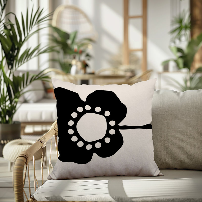 Oreiller carré réversible intérieur / extérieur Tobe Minimalist, H 17 po x l 17 po, Noir/Blanc cassé
