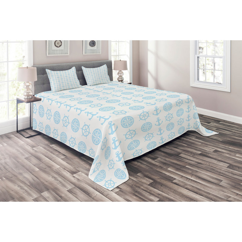 Coastal Polyester Coverlet, King Bedspread + 2 Shams