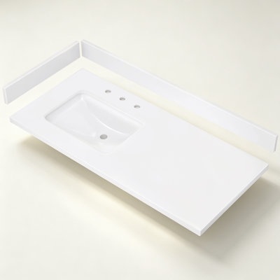 Évier de salle de bain simple 42 po x 22 po en pierre reconstituée avec comptoir simple et drain à gauche et comptoir en céramique